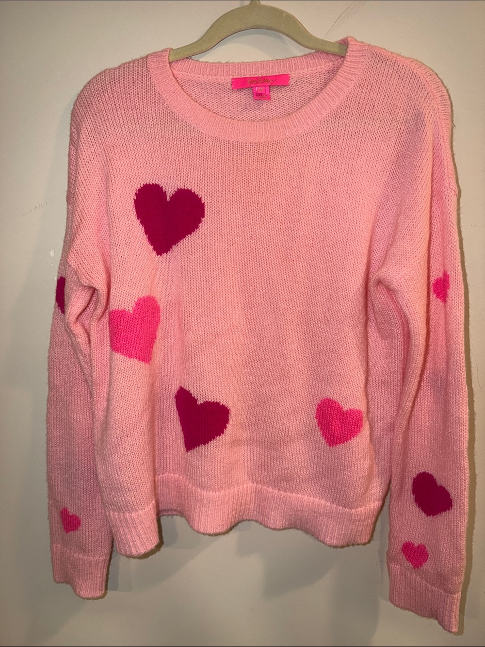 Lilly Pulitzer Pink Heart Crewneck Sweater with Hot Pink & Magenta Accents
